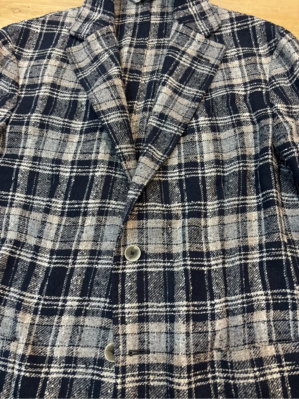 Fradi EU 52 / US 42 Blue Plaid Print Blazer Jacket Made in Italy Linen Blend